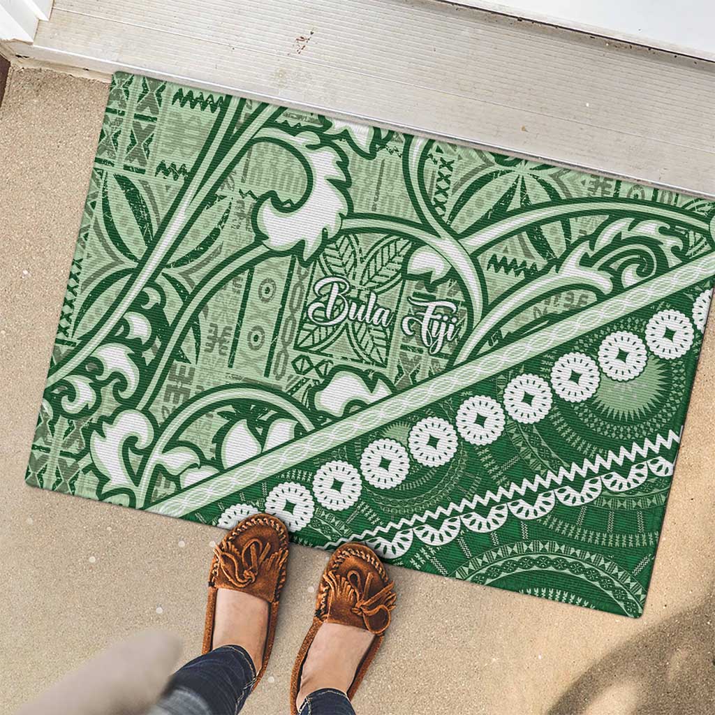 Green Bula Fiji Rubber Doormat Fijian Language Week Tapa Cloth - Pastel LT14 - Polynesian Pride