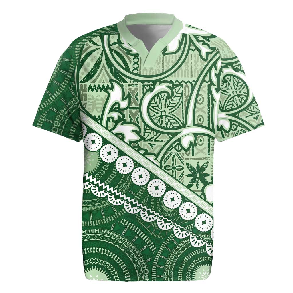 Green Bula Fiji Rugby Jersey Fijian Language Week Tapa Cloth - Pastel LT14 Green - Polynesian Pride