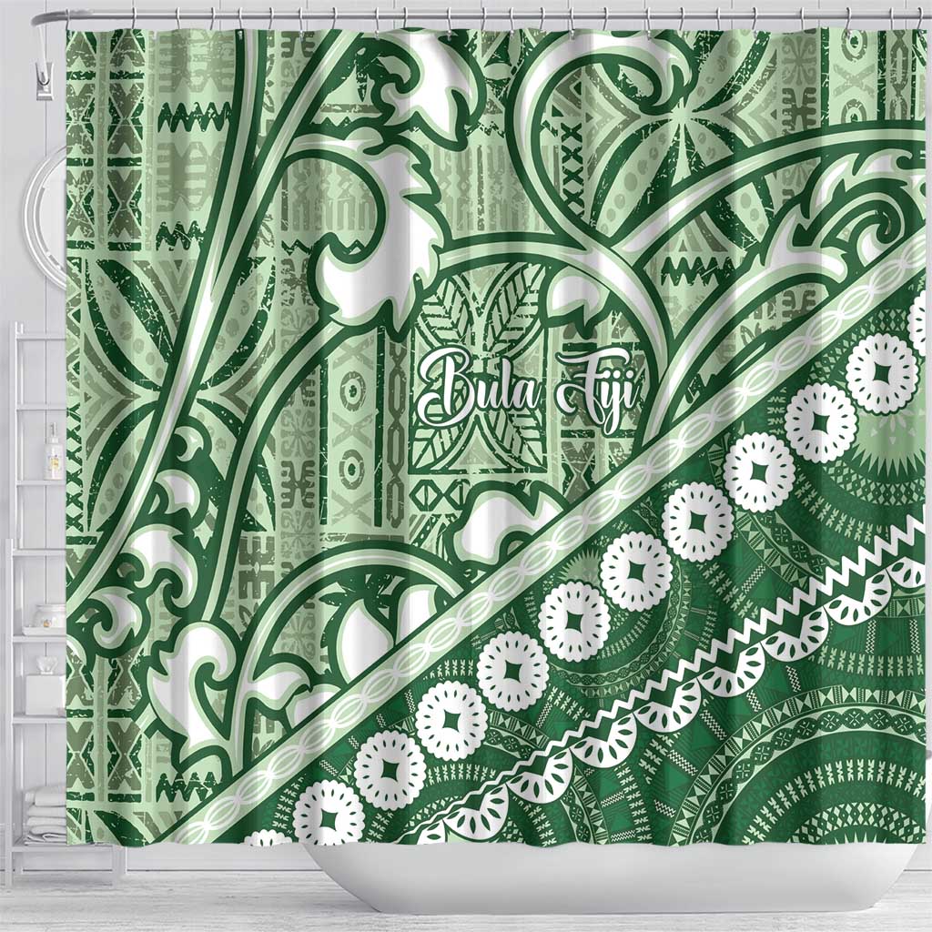 Green Bula Fiji Shower Curtain Fijian Language Week Tapa Cloth - Pastel