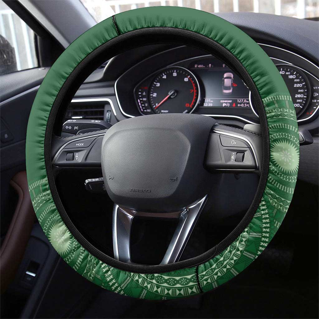 Green Bula Fiji Steering Wheel Cover Fijian Language Week Tapa Cloth - Pastel LT14 - Polynesian Pride