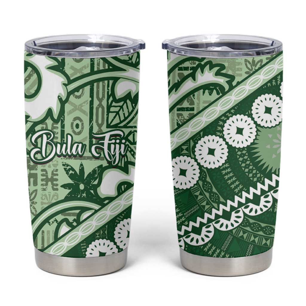 Green Bula Fiji Tumbler Cup Fijian Language Week Tapa Cloth - Pastel LT14 Green - Polynesian Pride