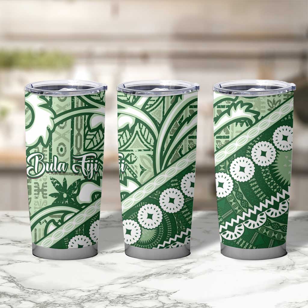 Green Bula Fiji Tumbler Cup Fijian Language Week Tapa Cloth - Pastel LT14 - Polynesian Pride
