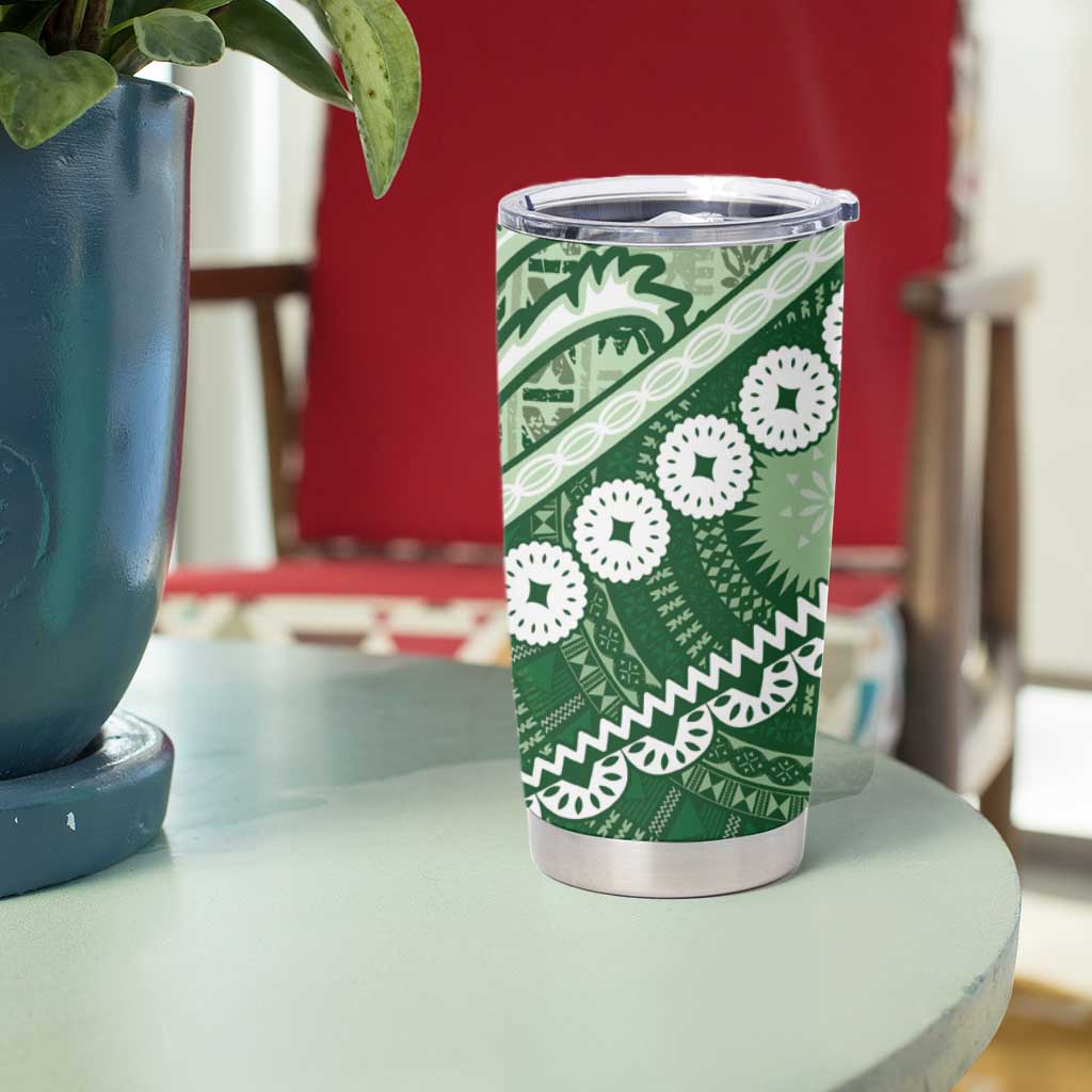 Green Bula Fiji Tumbler Cup Fijian Language Week Tapa Cloth - Pastel LT14 - Polynesian Pride