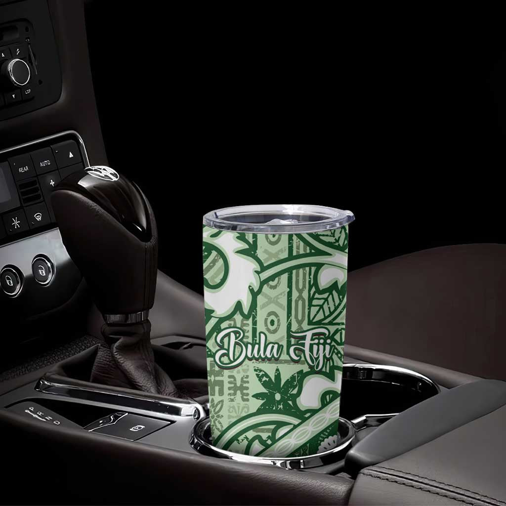 Green Bula Fiji Tumbler Cup Fijian Language Week Tapa Cloth - Pastel LT14 - Polynesian Pride