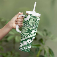Green Bula Fiji Tumbler With Handle Fijian Language Week Tapa Cloth - Pastel LT14 - Polynesian Pride