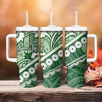 Green Bula Fiji Tumbler With Handle Fijian Language Week Tapa Cloth - Pastel LT14 - Polynesian Pride