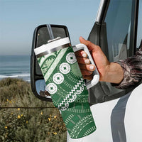Green Bula Fiji Tumbler With Handle Fijian Language Week Tapa Cloth - Pastel LT14 - Polynesian Pride
