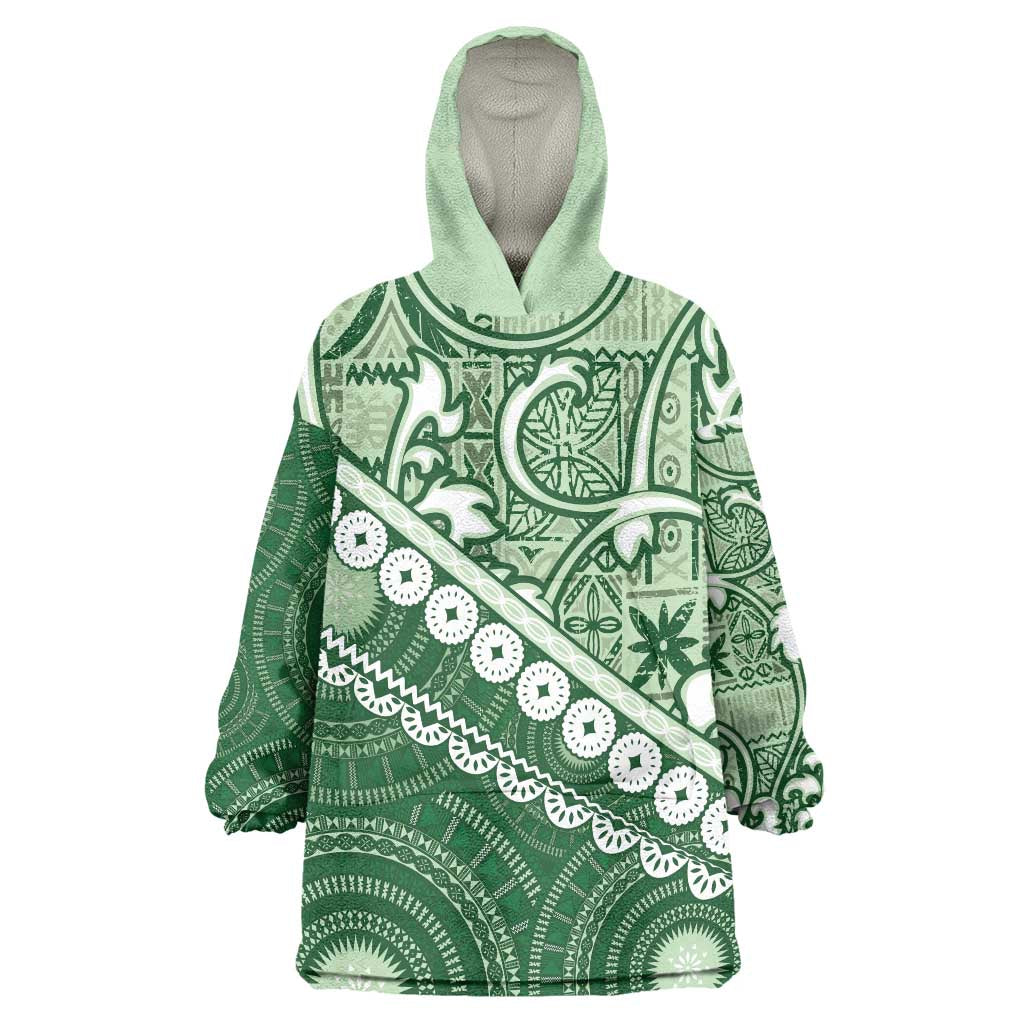 Green Bula Fiji Wearable Blanket Hoodie Fijian Language Week Tapa Cloth - Pastel