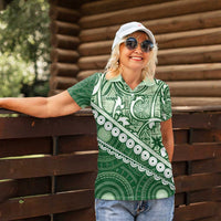 Green Bula Fiji Women Polo Shirt Fijian Language Week Tapa Cloth - Pastel