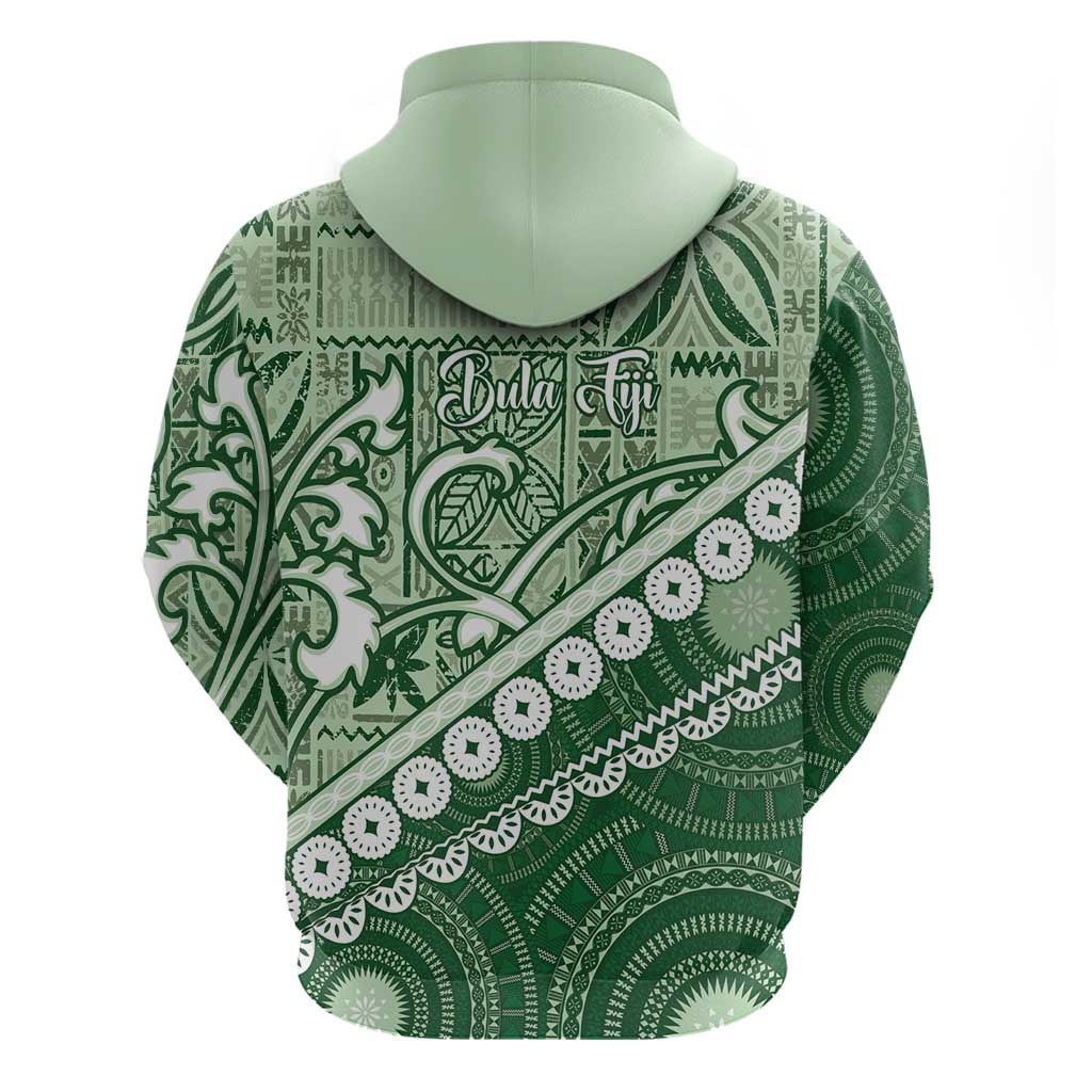 Green Bula Fiji Zip Hoodie Fijian Language Week Tapa Cloth - Pastel