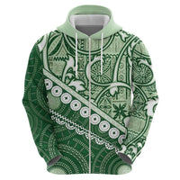Green Bula Fiji Zip Hoodie Fijian Language Week Tapa Cloth - Pastel