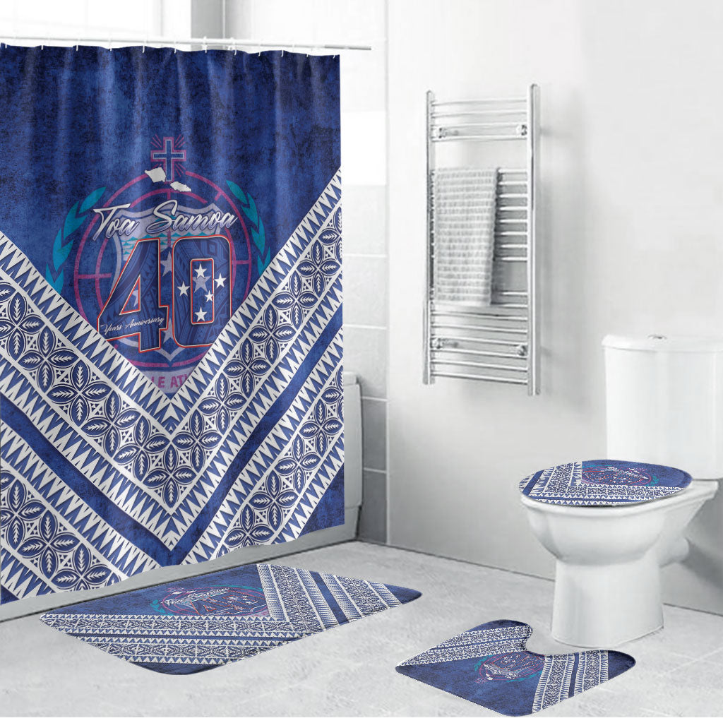 Toa Samoa Rugby Bathroom Set 40th Anniversary Samoan Siapo Pattern LT14 Bathroom Set (4 pcs) Blue - Polynesian Pride