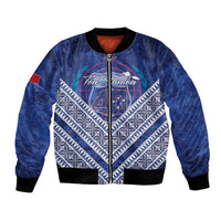 Toa Samoa Rugby Custom Bomber Jacket 40th Anniversary Samoan Siapo Pattern LT14 Unisex Blue - Polynesian Pride