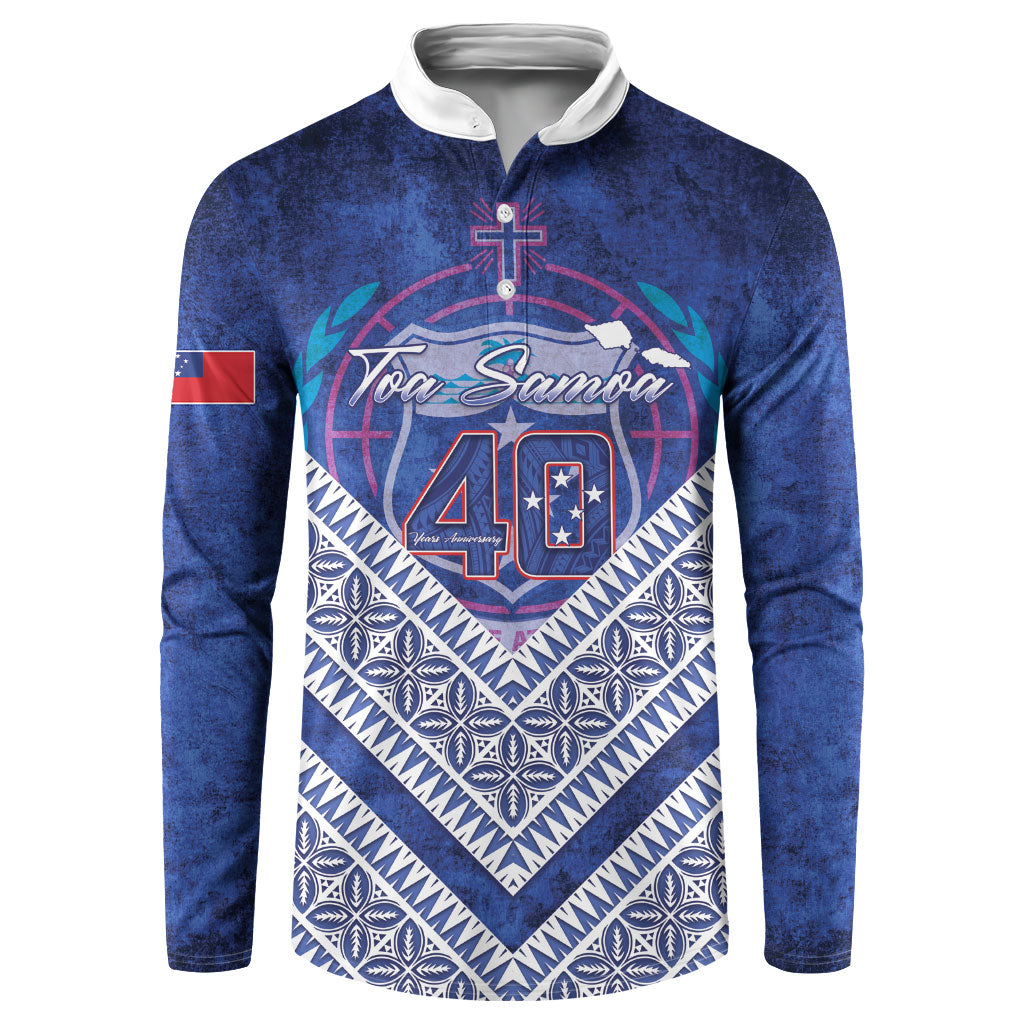Toa Samoa Rugby Custom Button Sweatshirt 40th Anniversary Samoan Siapo Pattern