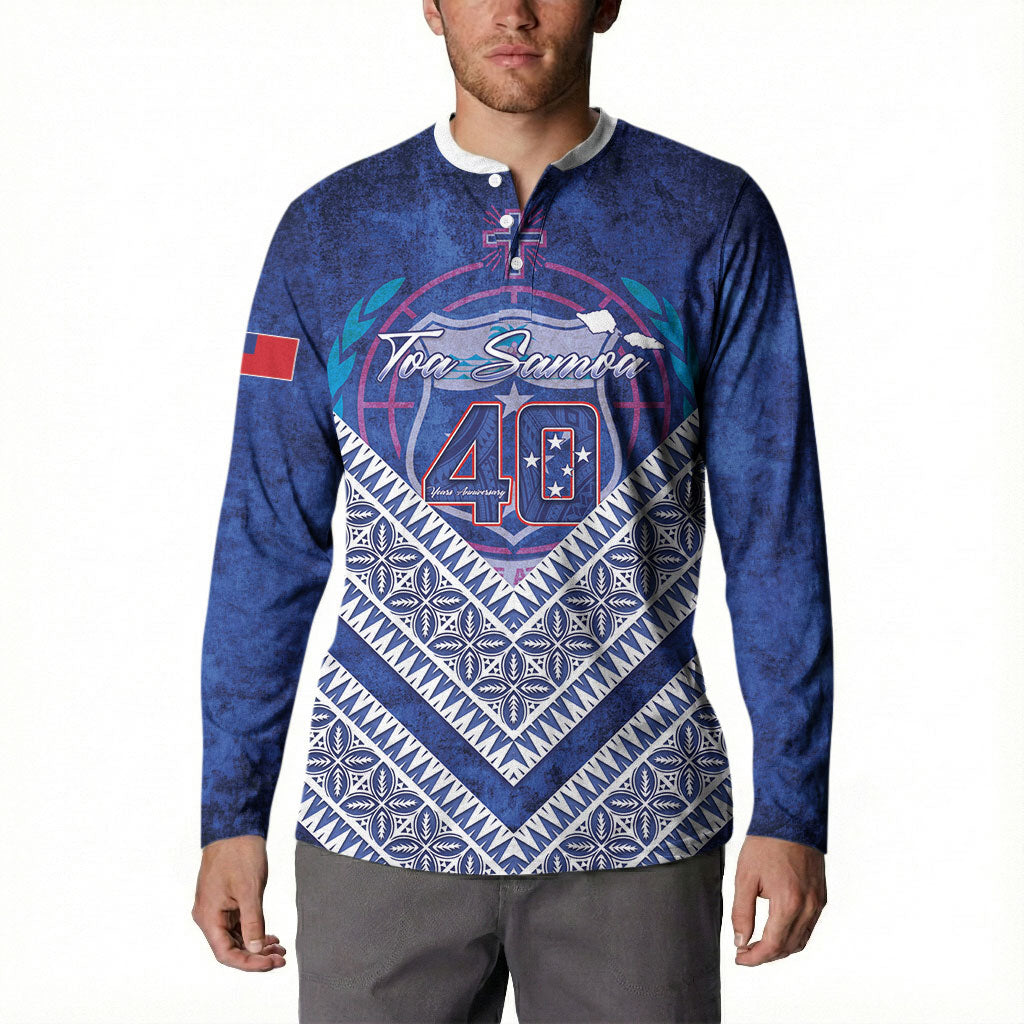 Toa Samoa Rugby Custom Button Sweatshirt 40th Anniversary Samoan Siapo Pattern LT14 - Polynesian Pride