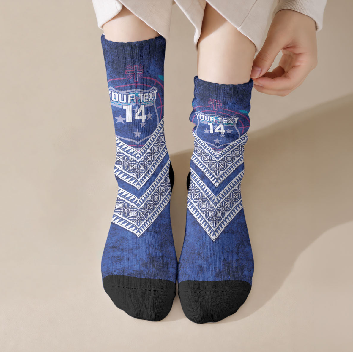 Toa Samoa Rugby Custom Crew Socks 40th Anniversary Samoan Siapo Pattern