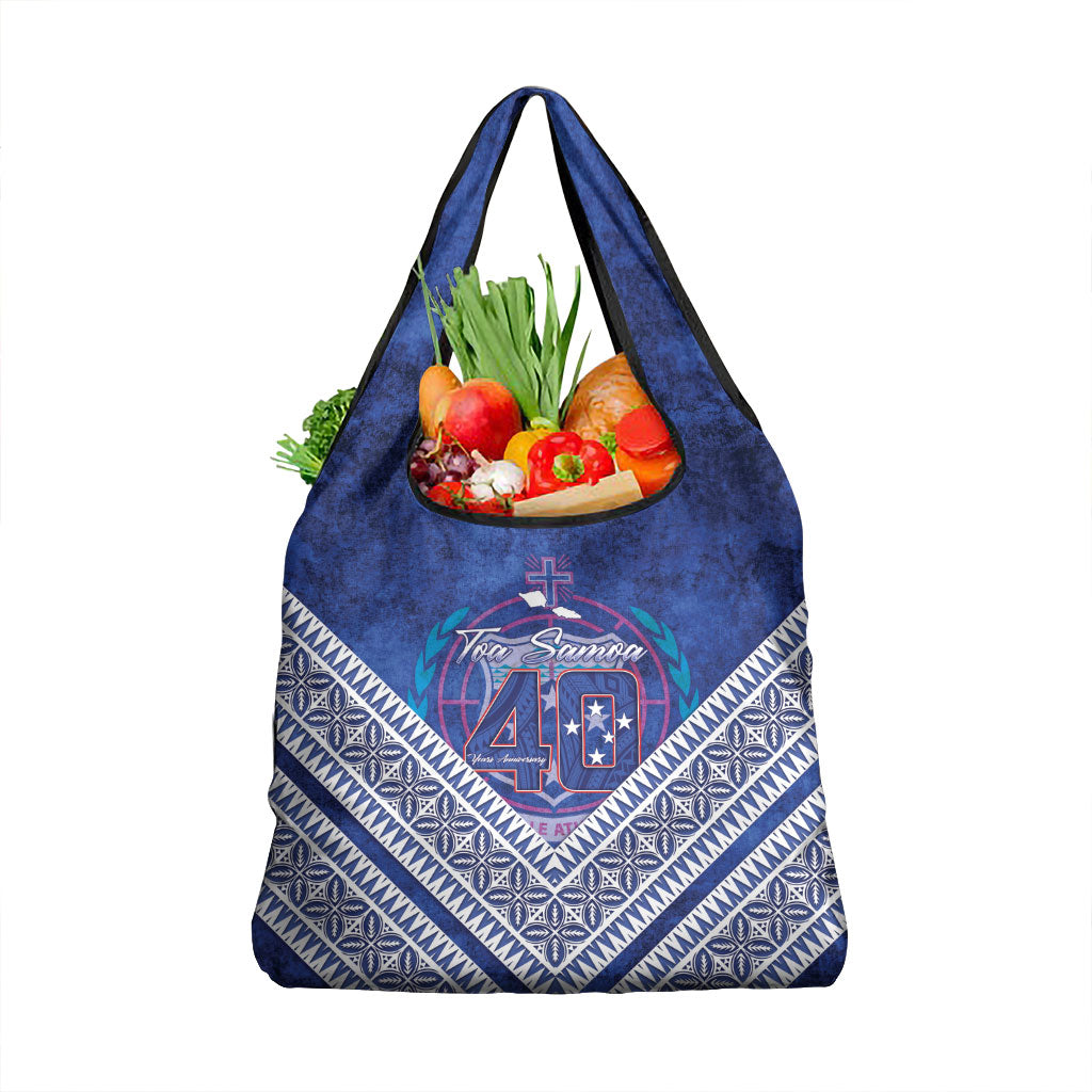 Toa Samoa Rugby Grocery Bag 40th Anniversary Samoan Siapo Pattern LT14 1-pack One Size Blue - Polynesian Pride