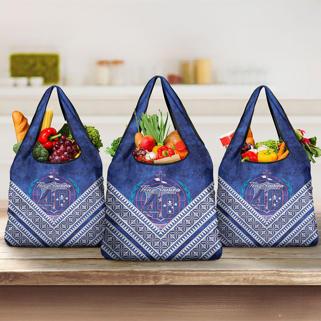 Toa Samoa Rugby Grocery Bag 40th Anniversary Samoan Siapo Pattern LT14 3-pack One Size Blue - Polynesian Pride