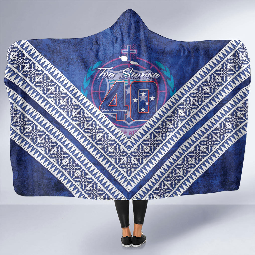 Toa Samoa Rugby Hooded Blanket 40th Anniversary Samoan Siapo Pattern