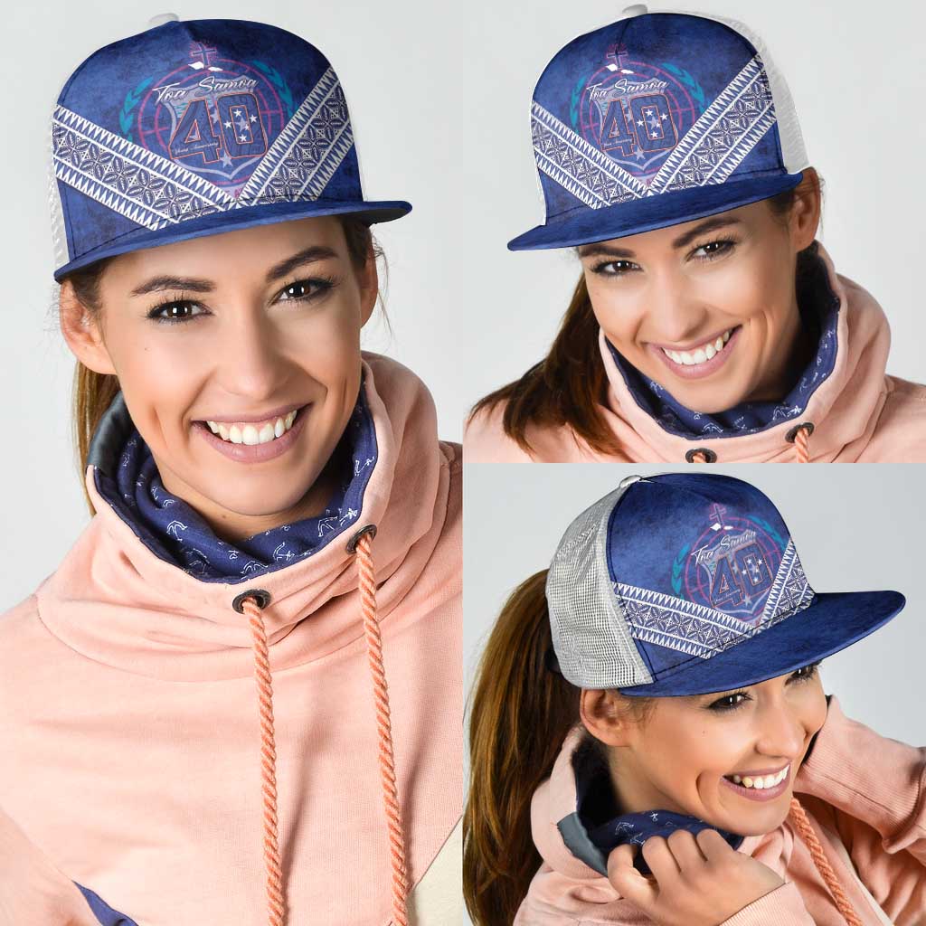 Toa Samoa Rugby Mesh Trucker Cap 40th Anniversary Samoan Siapo Pattern LT14 - Polynesian Pride