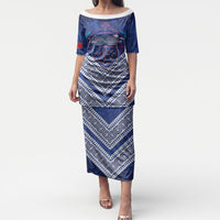 Toa Samoa Rugby Custom Puletasi 40th Anniversary Samoan Siapo Pattern LT14 Long Dress Blue - Polynesian Pride