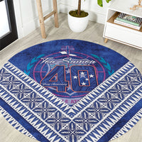 Toa Samoa Rugby Round Carpet 40th Anniversary Samoan Siapo Pattern LT14 Blue - Polynesian Pride