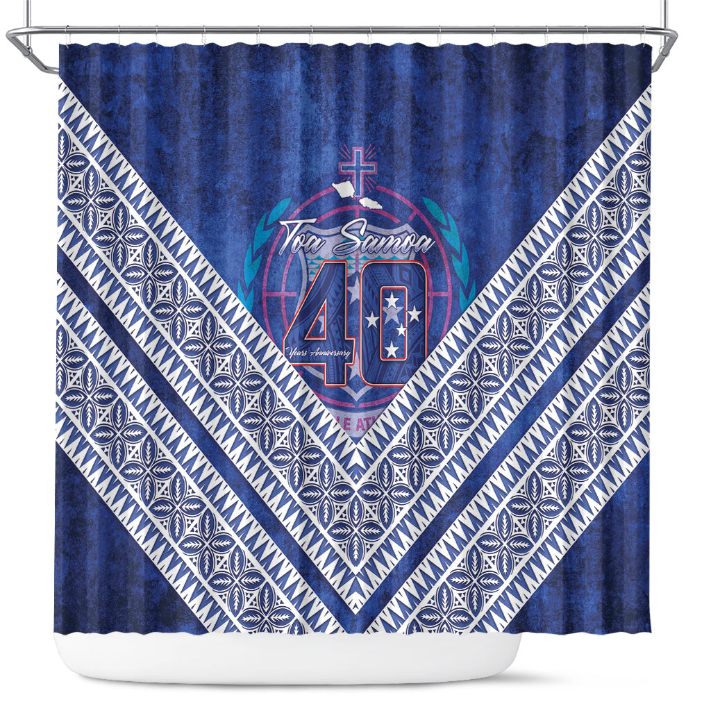 Toa Samoa Rugby Shower Curtain 40th Anniversary Samoan Siapo Pattern