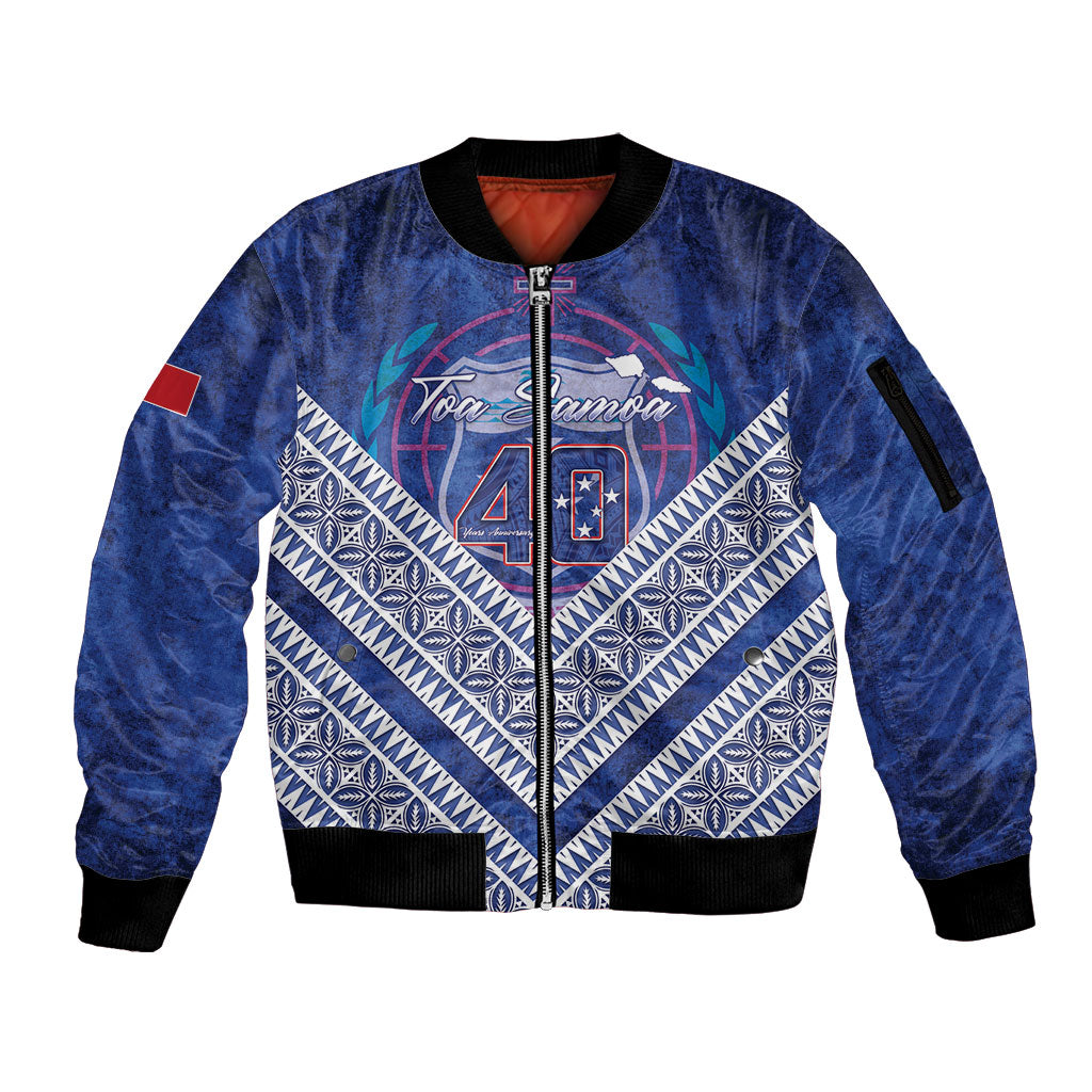 Toa Samoa Rugby Custom Sleeve Zip Bomber Jacket 40th Anniversary Samoan Siapo Pattern