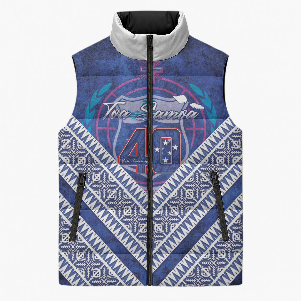Toa Samoa Rugby Custom Sleeveless Puffer Jacket 40th Anniversary Samoan Siapo Pattern