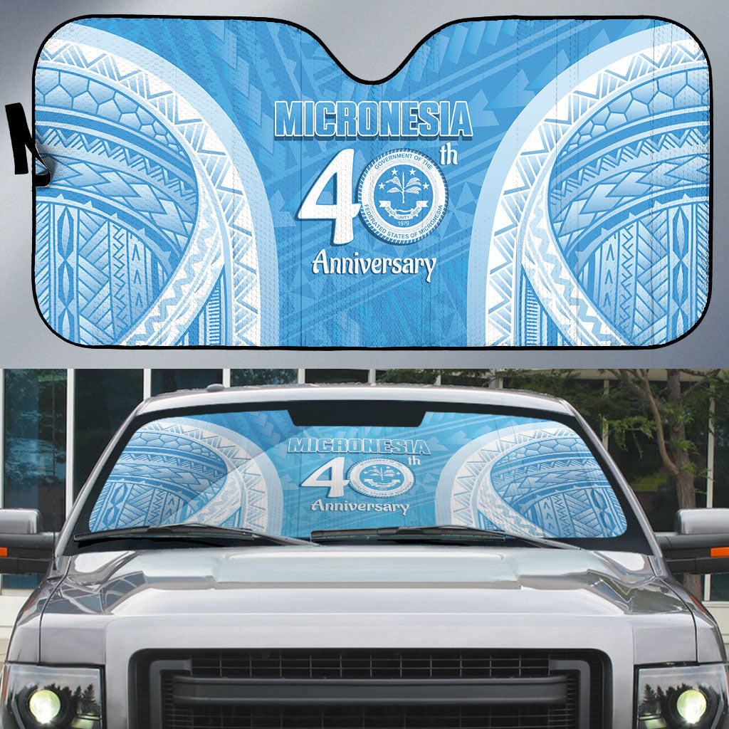 Federated States of Micronesia Independence Day Auto Sun Shade FSM 40th Anniversary Proud LT14 Blue - Polynesian Pride