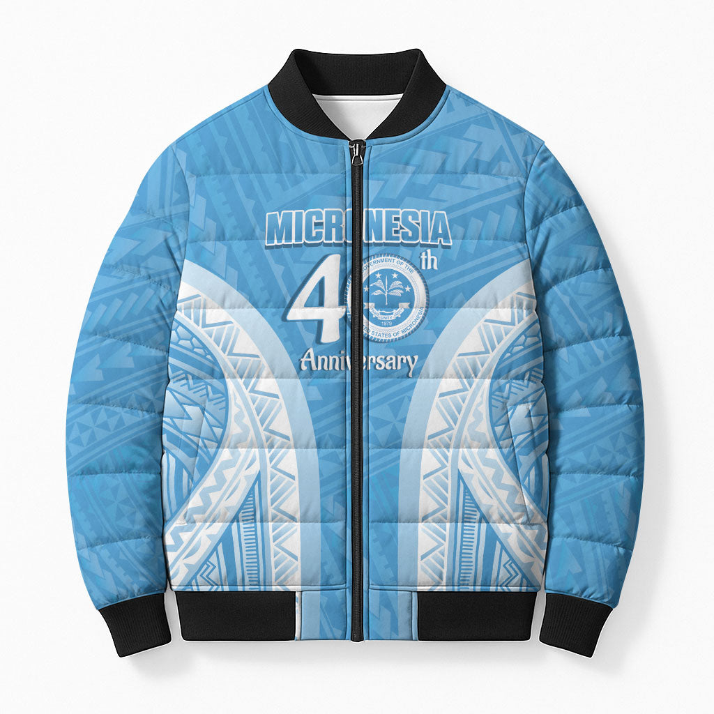 Federated States of Micronesia Independence Day Bomber Puffer Jacket FSM 40th Anniversary Proud LT14 Unisex Blue - Polynesian Pride