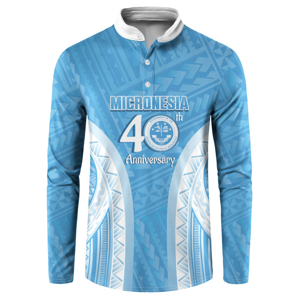 Federated States of Micronesia Independence Day Button Sweatshirt FSM 40th Anniversary Proud LT14 Blue - Polynesian Pride