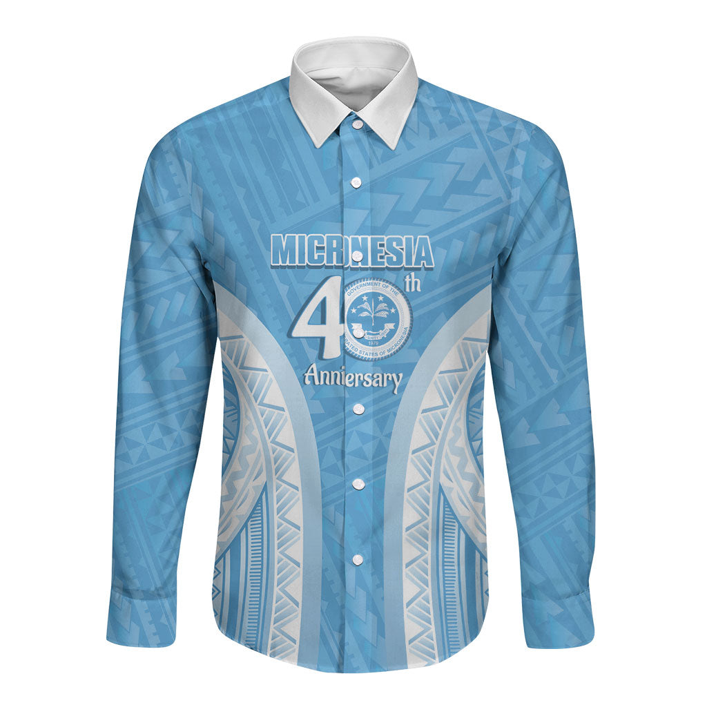 Federated States of Micronesia Independence Day Long Sleeve Button Shirt FSM 40th Anniversary Proud LT14 Unisex Blue - Polynesian Pride