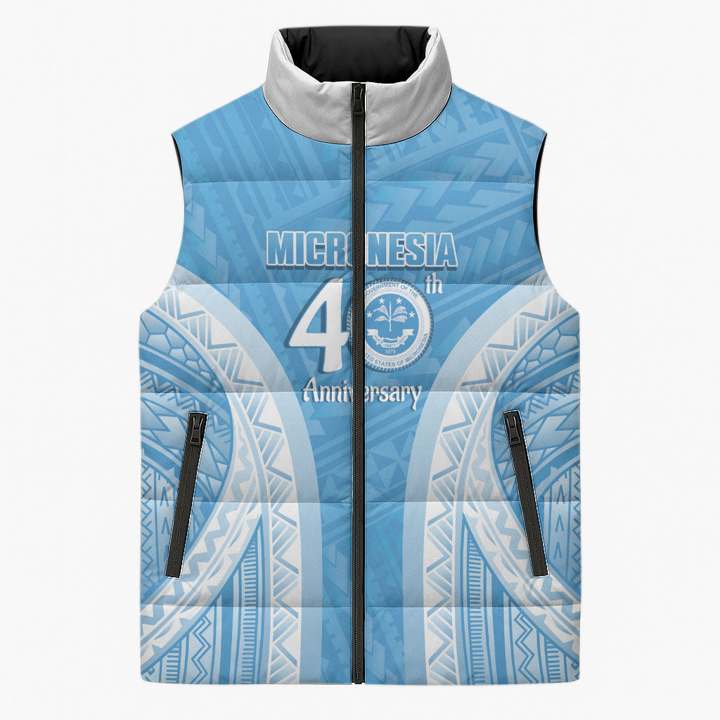 Federated States of Micronesia Independence Day Sleeveless Puffer Jacket FSM 40th Anniversary Proud LT14 Unisex Blue - Polynesian Pride