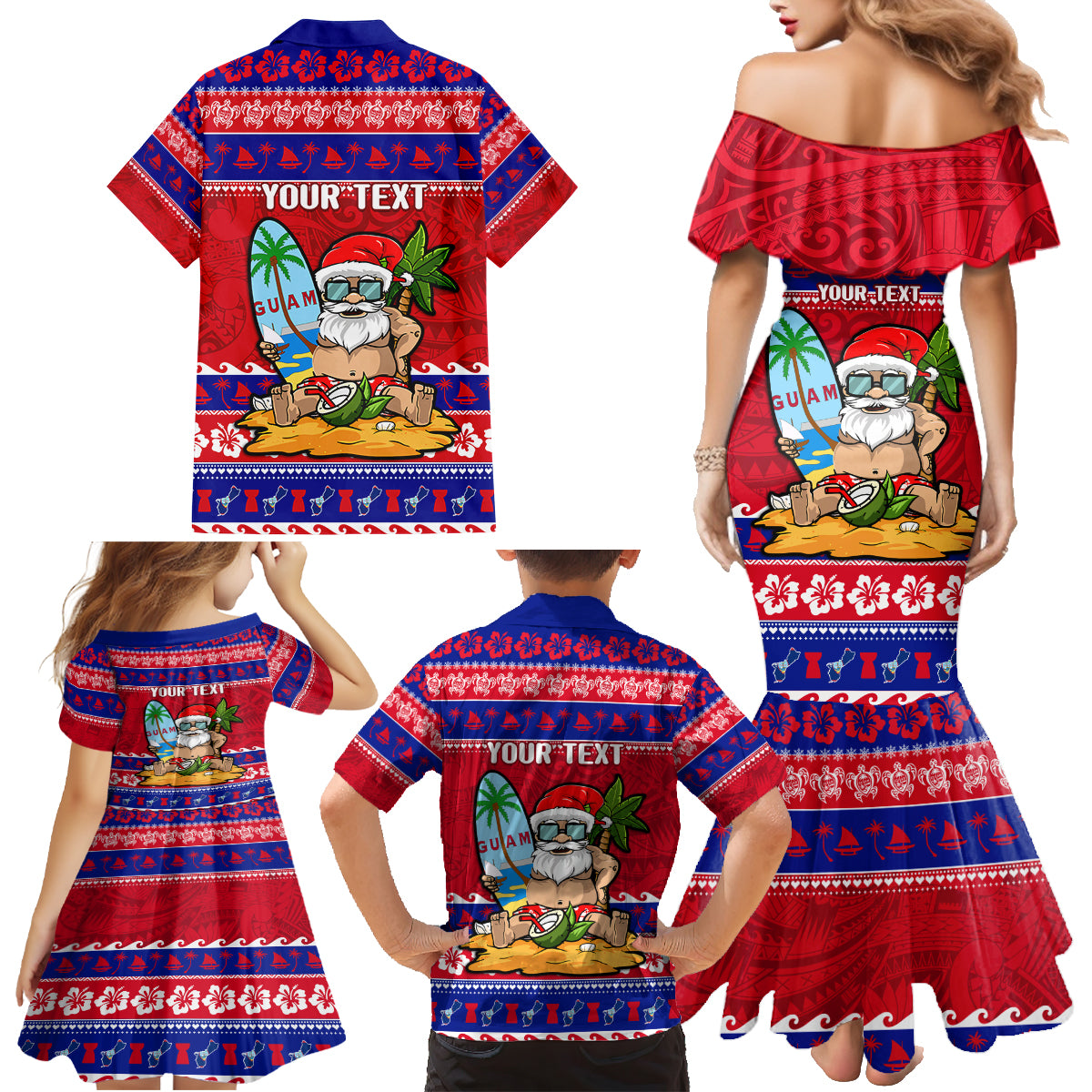 Custom Guam Christmas Family Matching Mermaid Dress and Hawaiian Shirt Guaman Santas Felis Pasgua LT14 - Polynesian Pride