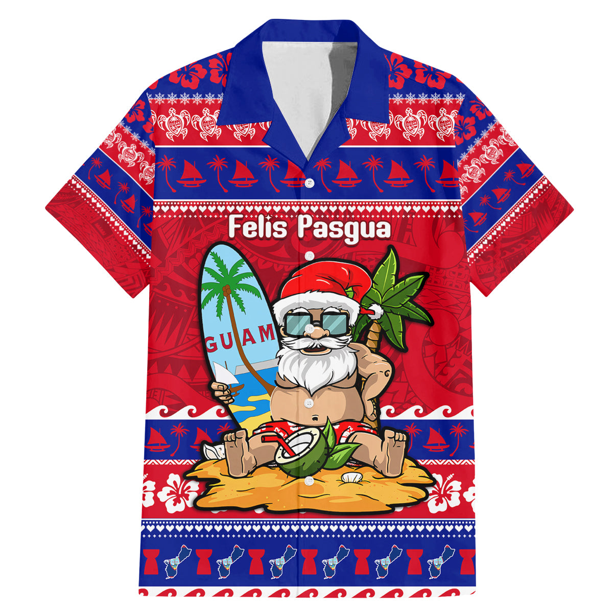 Custom Guam Christmas Family Matching Mermaid Dress and Hawaiian Shirt Guaman Santas Felis Pasgua LT14 Dad's Shirt - Short Sleeve Blue - Polynesian Pride