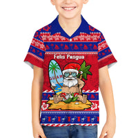Custom Guam Christmas Family Matching Off Shoulder Long Sleeve Dress and Hawaiian Shirt Guaman Santas Felis Pasgua LT14 Son's Shirt Blue - Polynesian Pride