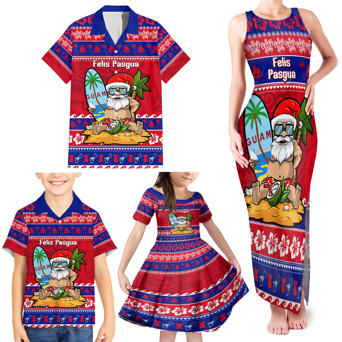 Custom Guam Christmas Family Matching Tank Maxi Dress and Hawaiian Shirt Guaman Santas Felis Pasgua LT14 - Polynesian Pride