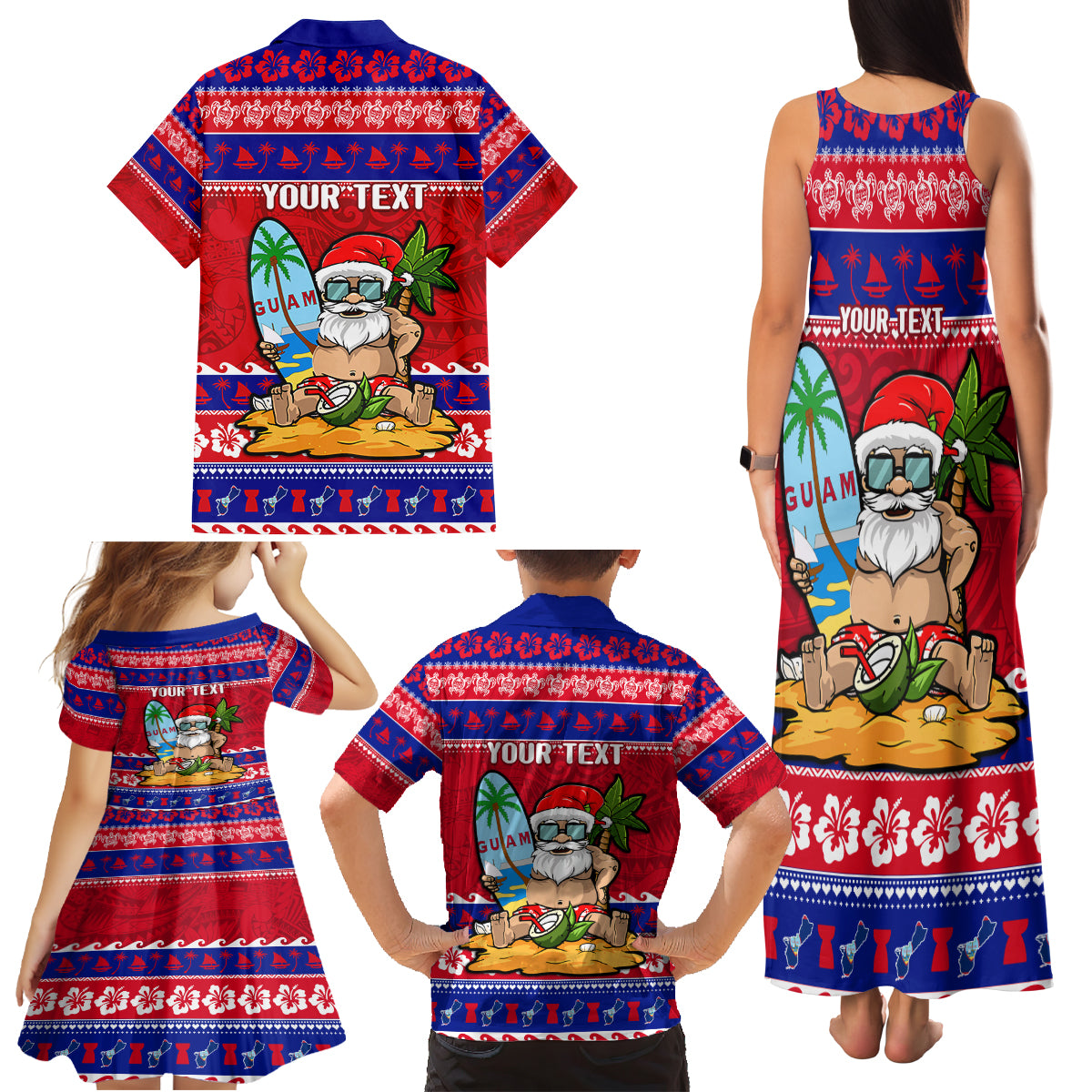 Custom Guam Christmas Family Matching Tank Maxi Dress and Hawaiian Shirt Guaman Santas Felis Pasgua LT14 - Polynesian Pride