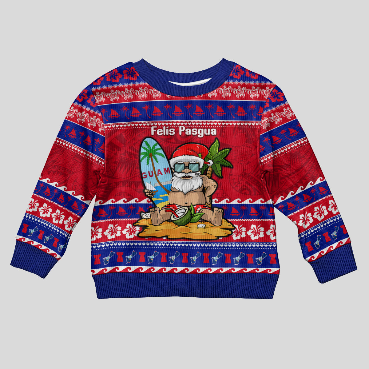 Custom Guam Christmas Kid Ugly Christmas Sweater Guaman Santas Felis Pasgua LT14 Kid Blue - Polynesian Pride