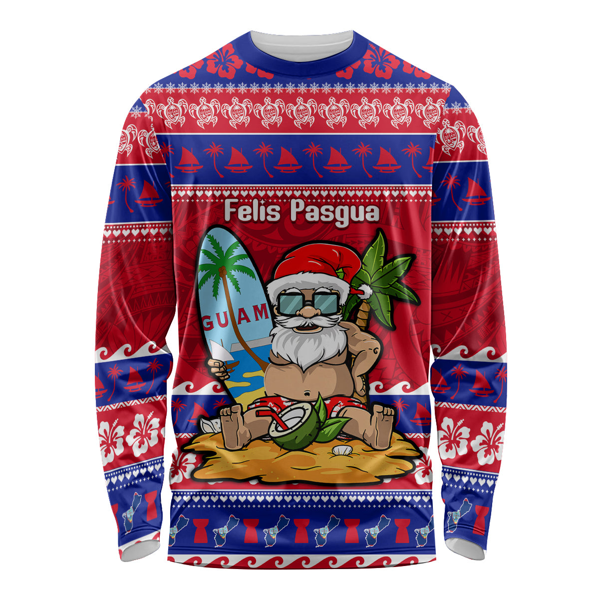 Custom Guam Christmas Long Sleeve Shirt Guaman Santas Felis Pasgua LT14 Unisex Blue - Polynesian Pride