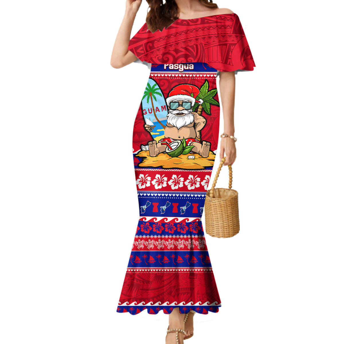 Custom Guam Christmas Mermaid Dress Guaman Santas Felis Pasgua LT14 Women Blue - Polynesian Pride