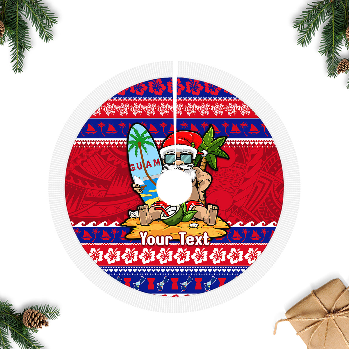 Personalised Guam Christmas Tree Skirt Guaman Santas Felis Pasgua LT14 Fringed Tree Skirts Blue - Polynesian Pride