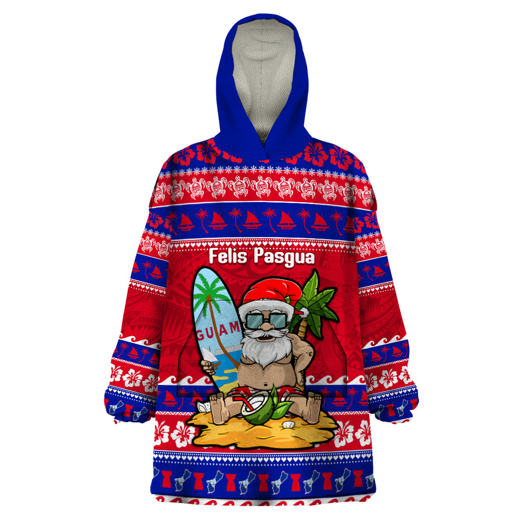 Custom Guam Christmas Wearable Blanket Hoodie Guaman Santas Felis Pasgua LT14 One Size Blue - Polynesian Pride