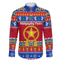 Custom Philippines Christmas Family Matching Off Shoulder Maxi Dress and Hawaiian Shirt Filipino Parol Maligayang Pasko LT14 Dad's Shirt - Long Sleeve Blue - Polynesian Pride