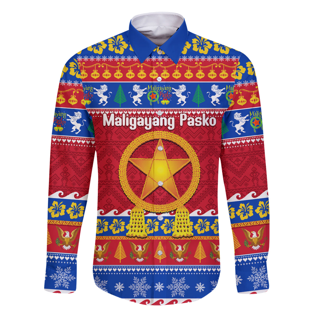 Custom Philippines Christmas Family Matching Off Shoulder Short Dress and Hawaiian Shirt Filipino Parol Maligayang Pasko LT14 Dad's Shirt - Long Sleeve Blue - Polynesian Pride