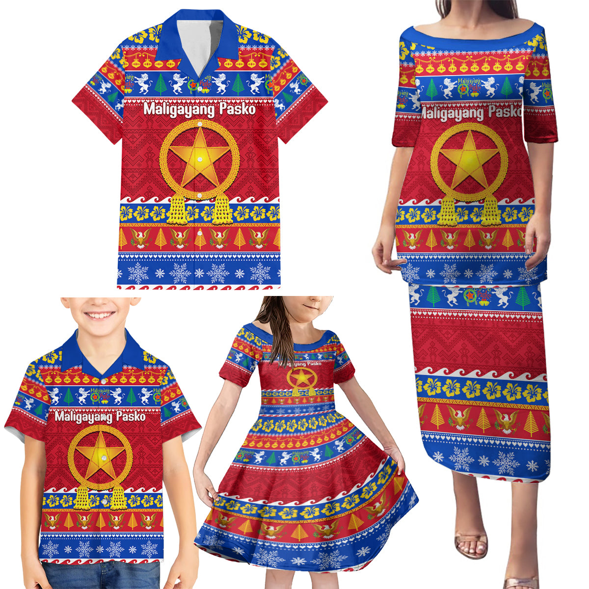 Custom Philippines Christmas Family Matching Puletasi Dress and Hawaiian Shirt Filipino Parol Maligayang Pasko LT14 - Polynesian Pride