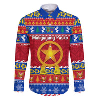 Custom Philippines Christmas Family Matching Short Sleeve Bodycon Dress and Hawaiian Shirt Filipino Parol Maligayang Pasko LT14 Dad's Shirt - Long Sleeve Blue - Polynesian Pride