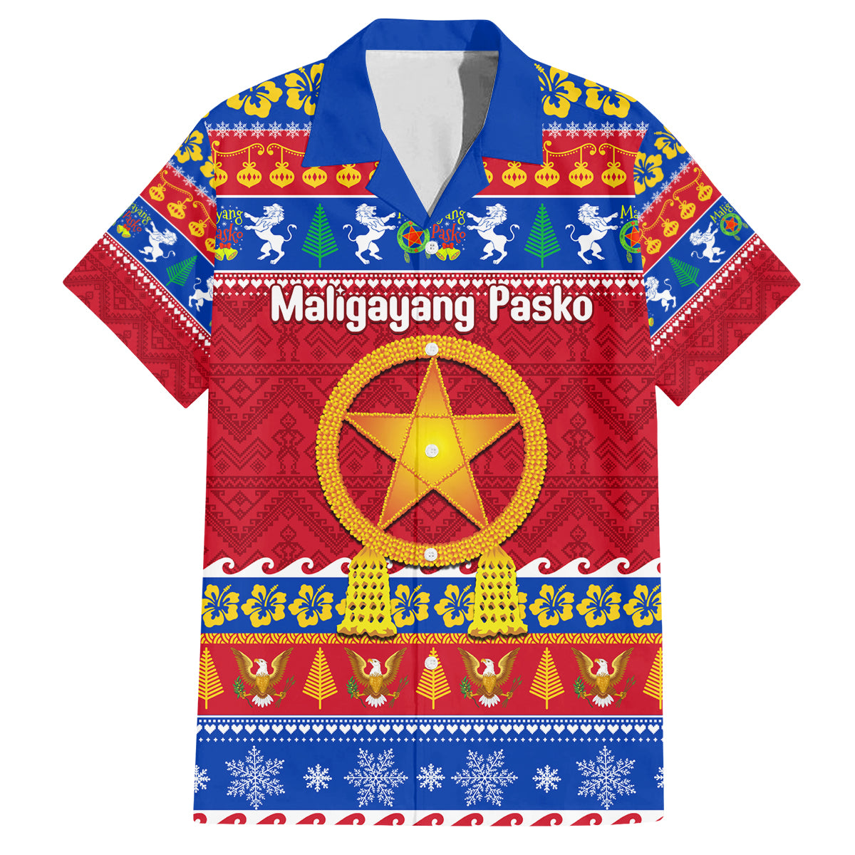 Custom Philippines Christmas Family Matching Summer Maxi Dress and Hawaiian Shirt Filipino Parol Maligayang Pasko LT14 Dad's Shirt - Short Sleeve Blue - Polynesian Pride
