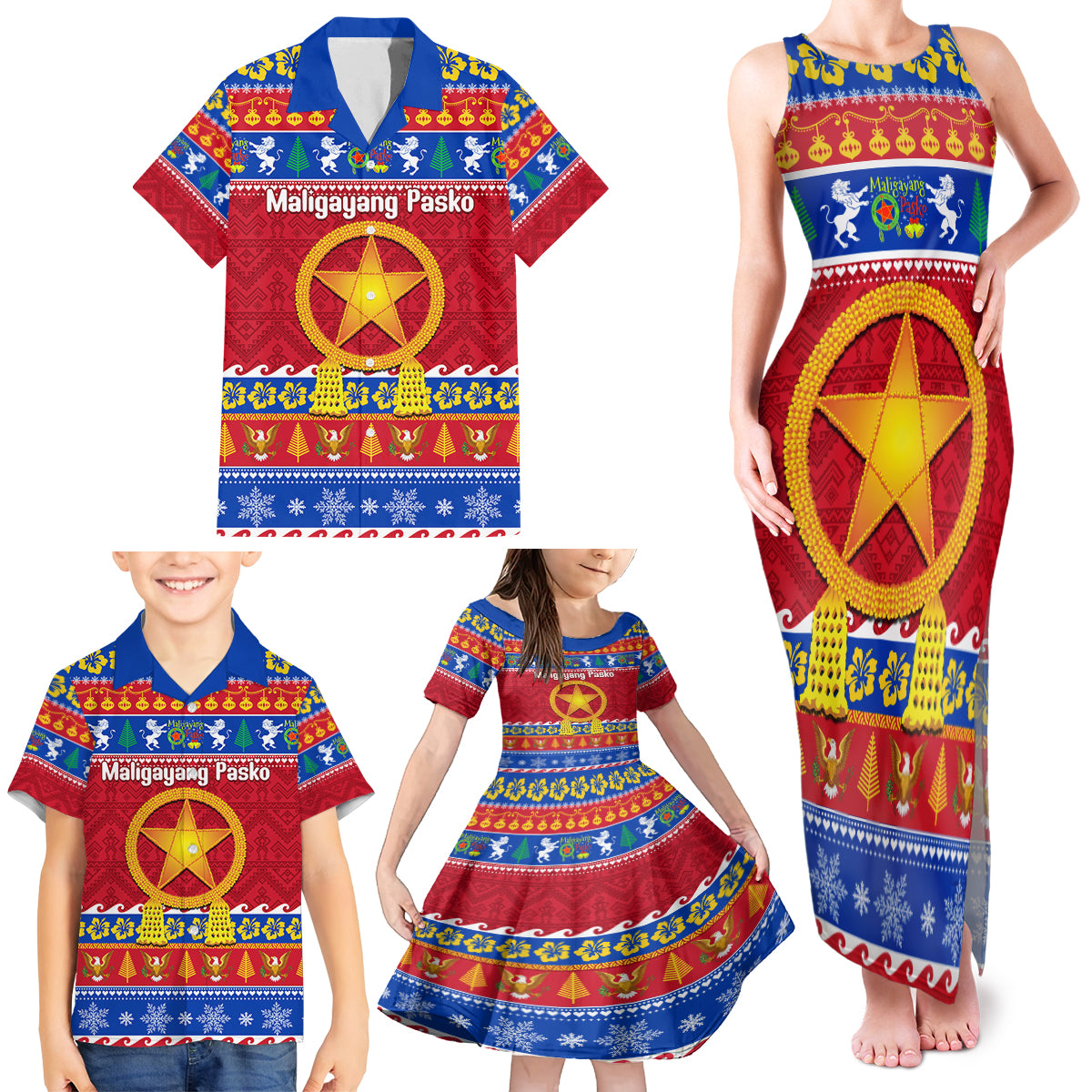 Custom Philippines Christmas Family Matching Tank Maxi Dress and Hawaiian Shirt Filipino Parol Maligayang Pasko LT14 - Polynesian Pride